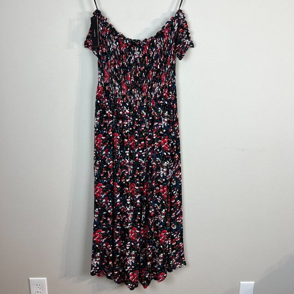Lulu's Maxi Dress XL Black Floral Off the Shoulder Maxi Side Slits Romantic New - Picture 9 of 15